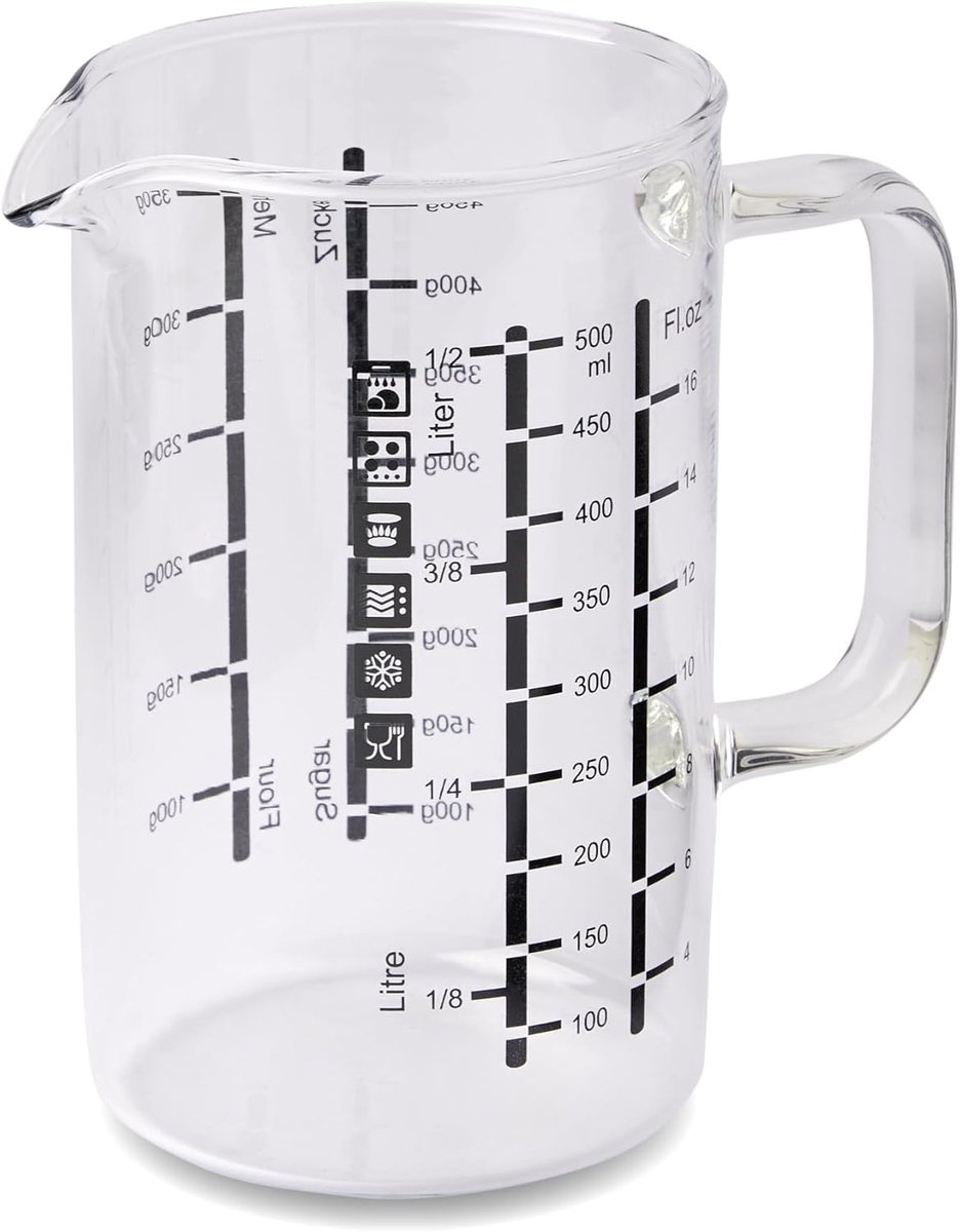SnelShoppen - Glazen Maatbeker 500 ml - Hittebestendig, Transparant, Met Twee Schalen en Diverse Maateenheden - Ideaal Voor Koken en Bakken - Keuken A