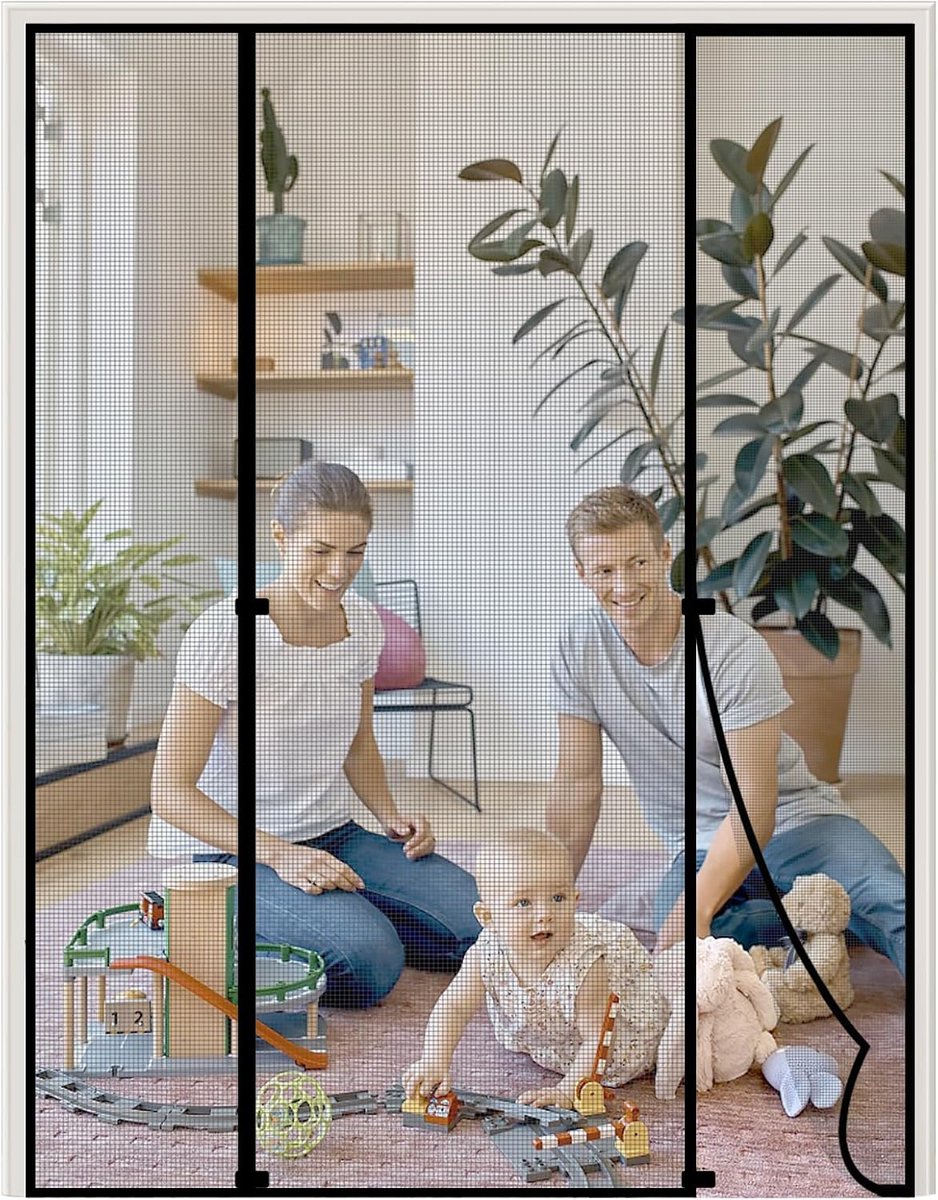SnelShoppen - HooTown Magnetische Hordeur 150x212cm Vliegenhor Dubbele Deur Insectenhor Balkondeur Vliegengordijn voor Raam en Terrasdeur - Ideaal voo