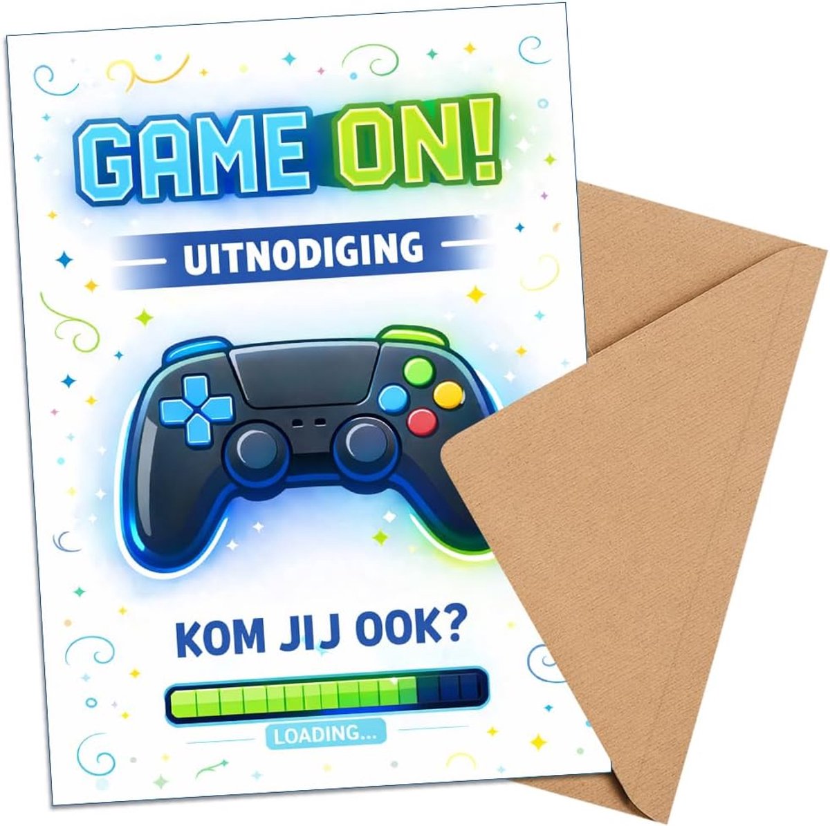 SnelShoppen - Uitnodiging Kinderfeestje - 10x Gaming Kaarten met Envelop - Beschrijfbare Uitnodigingen voor Verjaardag - Voor Jongens en Meisjes - Per