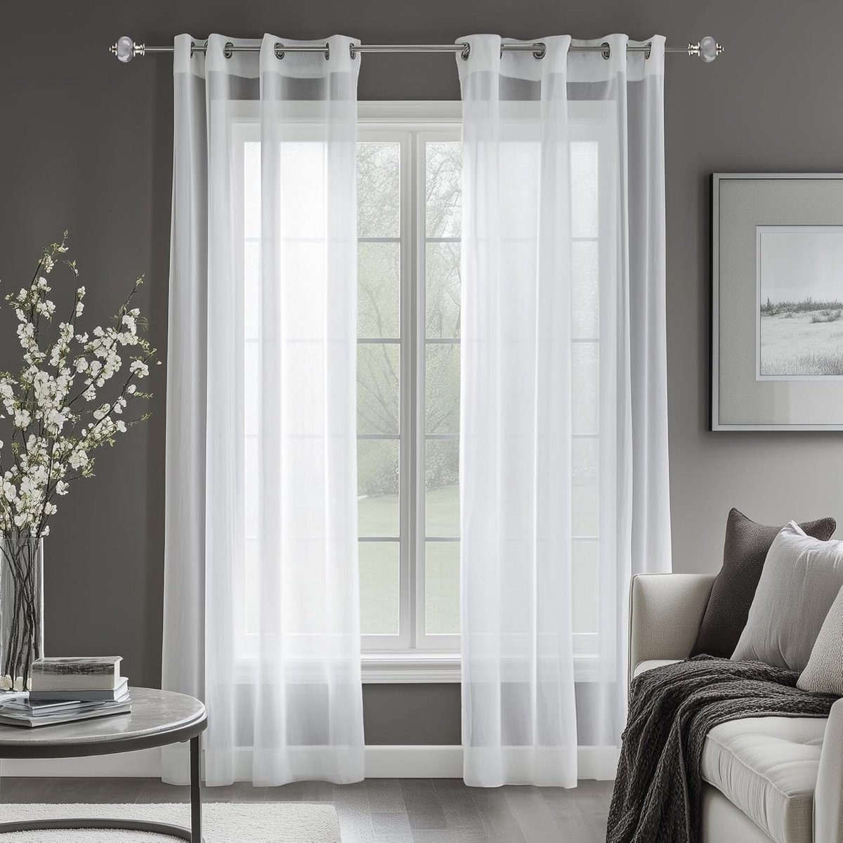 SnelShoppen - Set van 2 Transparante Gordijnen Wit 140x180cm - Moderne Faux Linnen Structuur met Ringen - Perfect voor Woonkamer, Slaapkamer & Balkon
