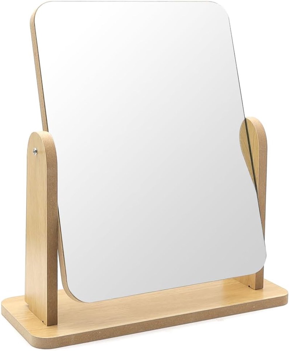 SnelShoppen - 22 x 17 cm Draaibare Houten Cosmeticaspiegel voor Make-up Tafel, Badkamer, Slaapkamer - Perfect voor Make-up en Haarstyling