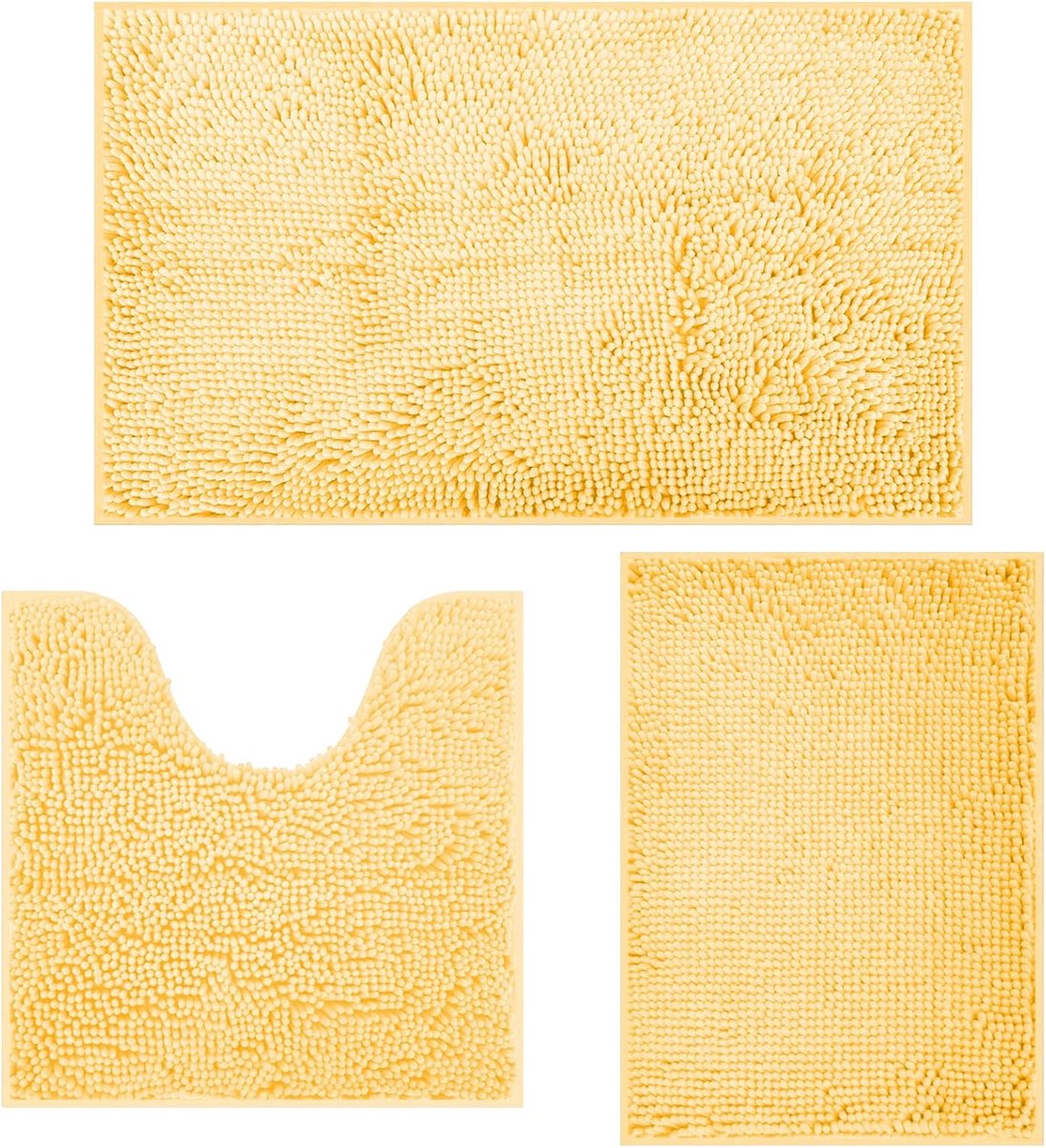SnelShoppen - Badmatset van 3 Stuks, Antislip Badmatten voor Badkamer, Douche en WC, Wasbare Chenille Badmatten, Beige, Zachte en Absorberende Badmatt