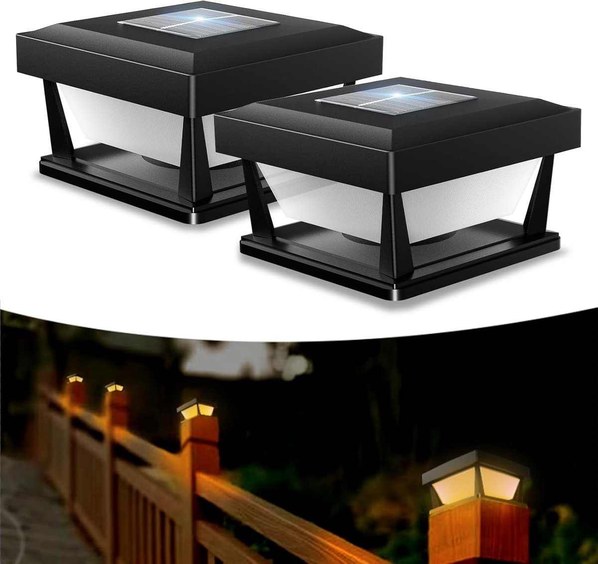 SnelShoppen - Pack van 2 Solar Post Lights - Waterdichte IP65 Buitenlampen - Warm Wit Licht voor Tuin, Hek, Bruggen - Geschikt voor 4x4, 5x5, 6x6 Hout