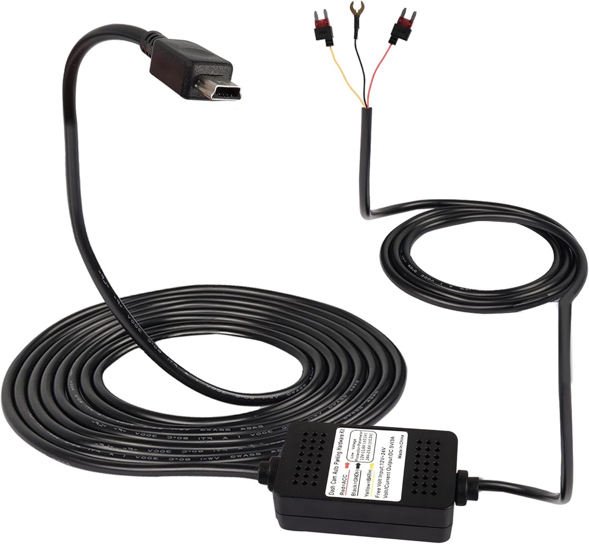 SnelShoppen - Dash Cam ACC Hardwire Kit - Mini USB Step-Down Kabel 12V-24V naar DC 5V 3A - Auto Dash Charger Power Cord 3.5m voor GPS en Tachograaf
