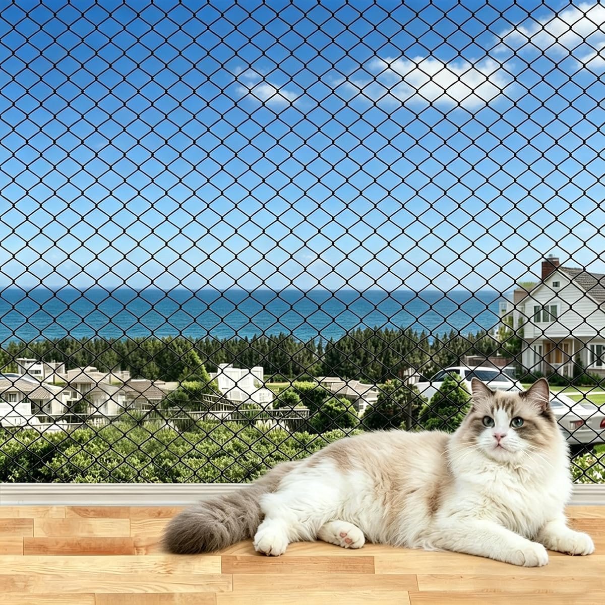 SnelShoppen - Cat Net voor Balkon 3x4m, Zwart Nylon Balkonnet voor Katten, UV-Bestendig en Scheurvast, Zonder Boren, Ideaal voor Buitendeuren en Ramen