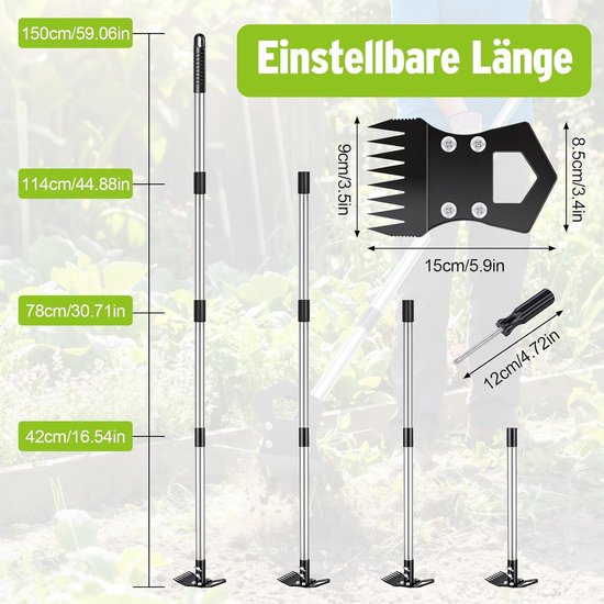 SnelShoppen - Onkruidverwijderaar 150 cm, 2-in-1 Onkruidstecher met Lange Handgreep, Onkruidhark en Tuinhekel, Tuin Gereedschap voor Efficiënte Onkrui van Snelshoppen — afbeelding 5