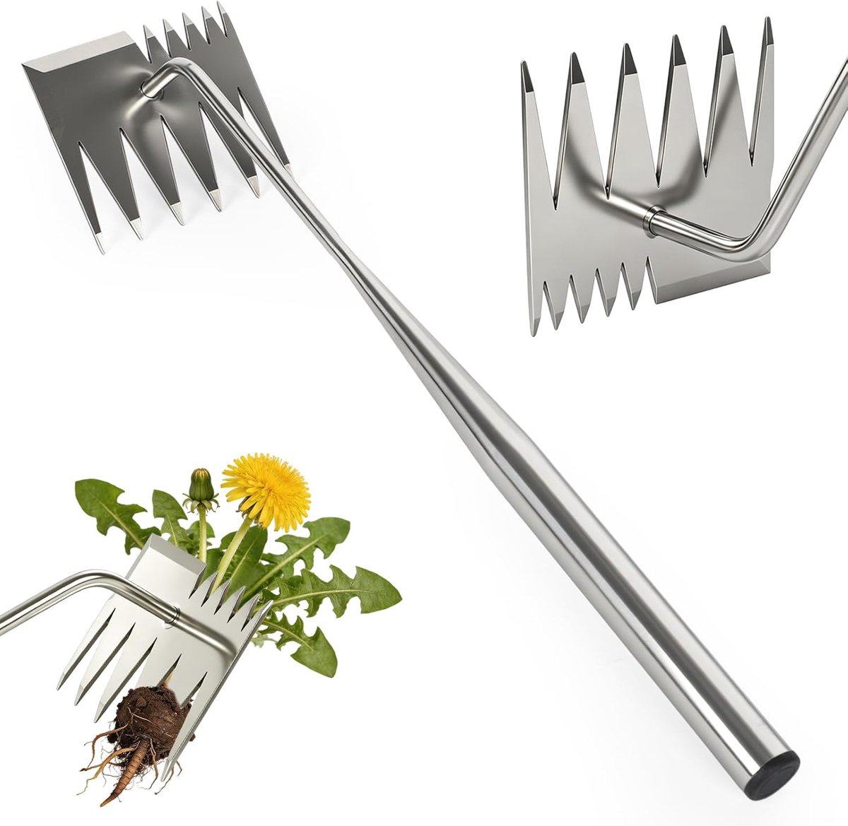 SnelShoppen - Onkruidverwijderaar 2-in-1 met Lange Steel, Onkruidhark en Tuinhak, Efficiënte Onkruidverdelger van Roestvrij Hoogwaardig Staal voor Tui