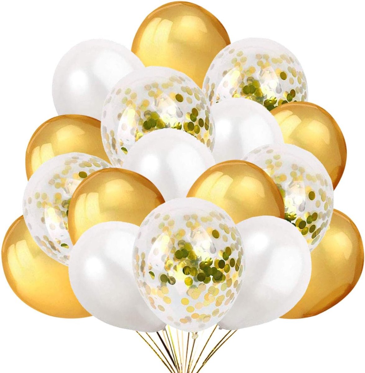 SnelShoppen - 50 Gouden en Witte Confetti Ballonnen - Latex Ballonnen Decoratie voor Verjaardag, Nieuwjaar en Afstudeerfeest - Transparant, Pearlescen
