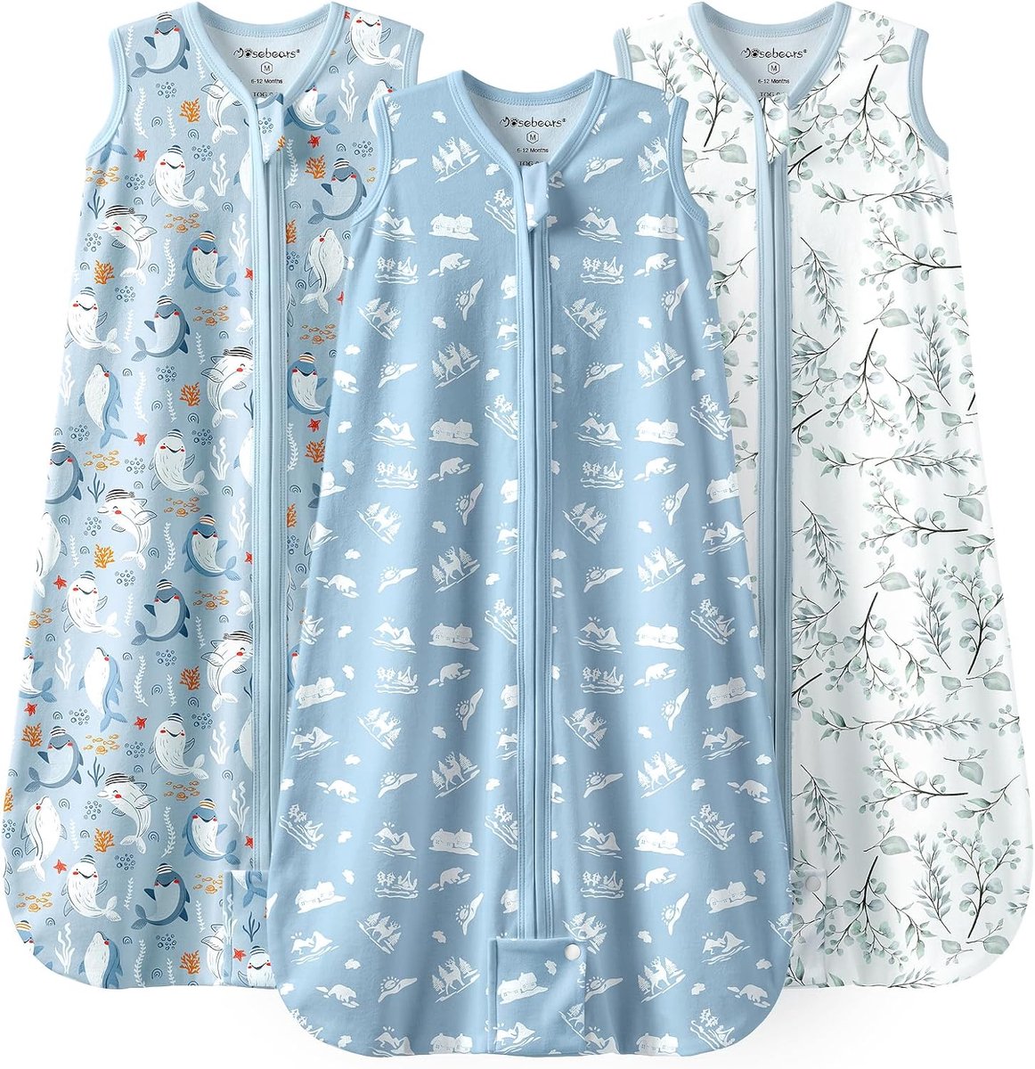 SnelShoppen - Baby Slaapzak Zomer 0.5 Tog - Ademend 100% Katoen - 3 Stuks - Blauw - Geschikt voor Baby's - Comfortabele Slaapzakken voor Thuis en Op R