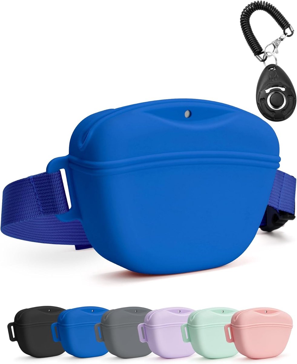 SnelShoppen - Dog Treat Bag met Training Clicker, Sterke Magnetische Sluiting, 400ml Silicone Snackzak, Heuptas met Verstelbare Heupriem voor Honden T