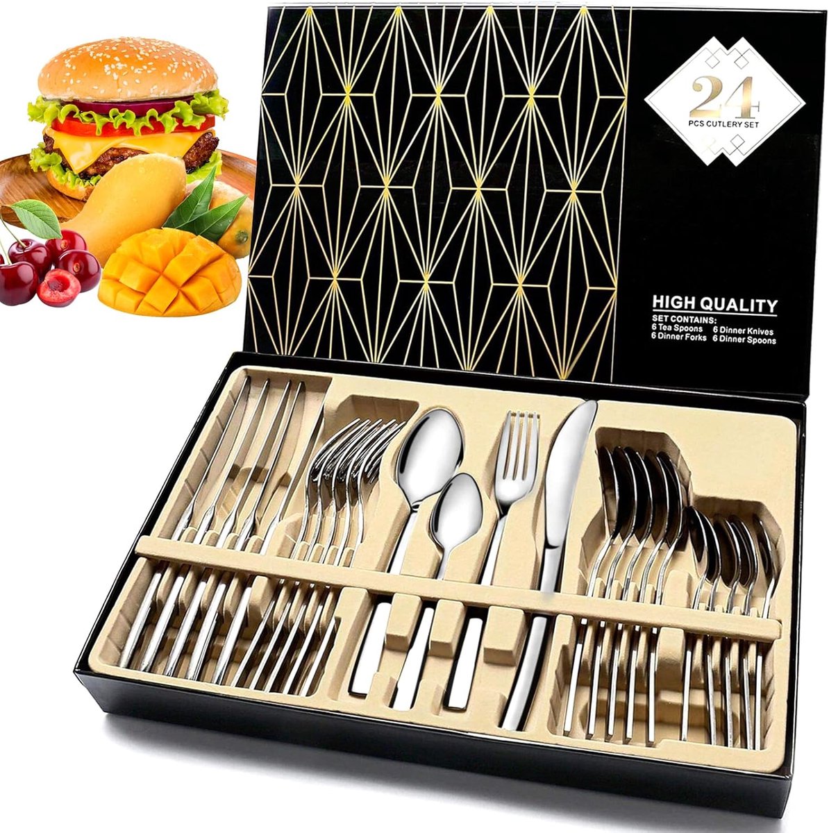 SnelShoppen - 24-delige Bestekset voor 6 Personen, RVS Bestekset met Messen, Vorken, Lepels, Afwasmachinebestendig, Luxe Keukenaccessoire