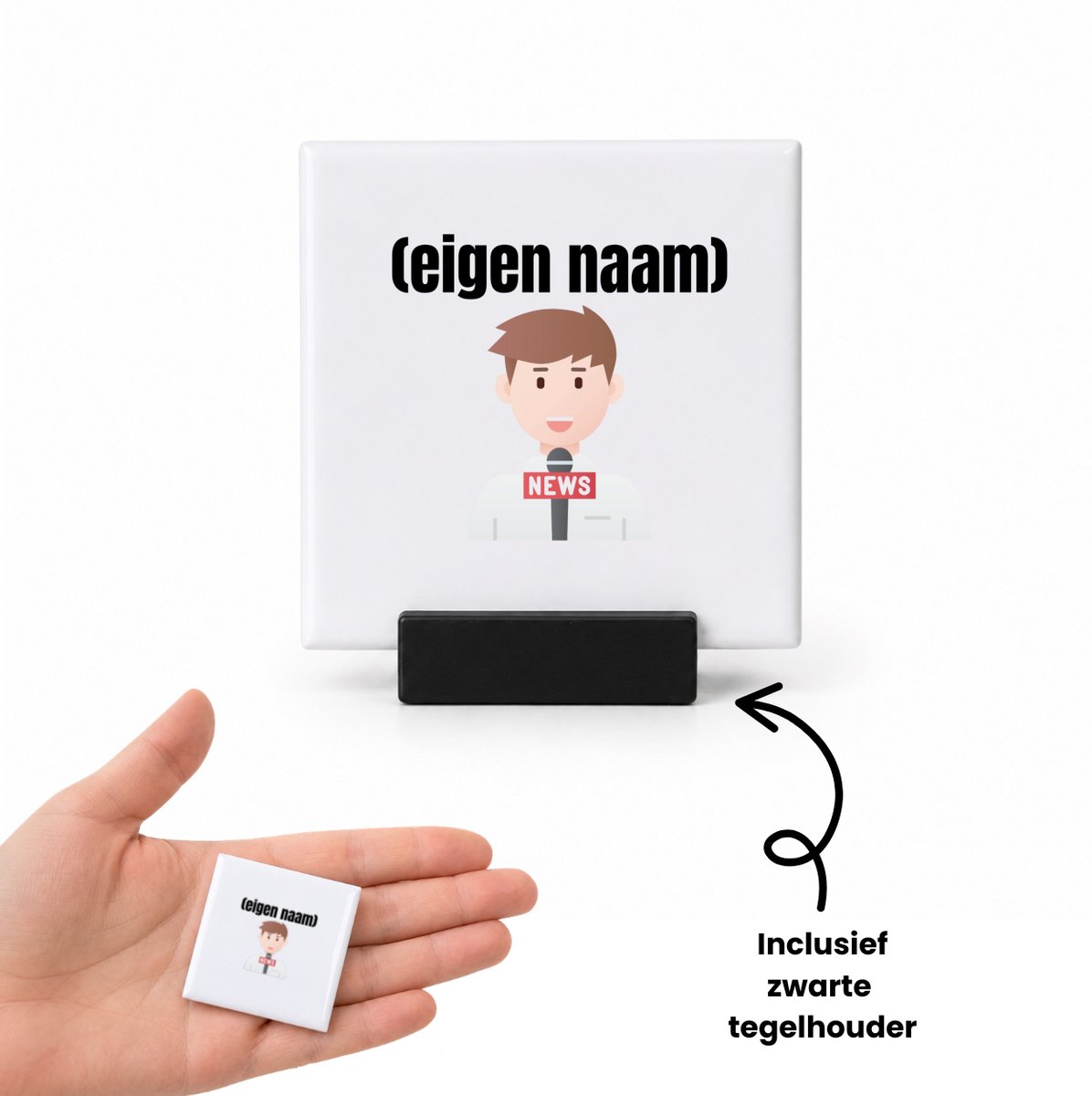 Hacebo journalist met eigen naam tegeltje met tegelhouder - Journalist - mensen die werken als journalist - tegeltjes met tekst - collega's - verjaardag - afscheidscadeau - geschenk - kado - spreuktegels - 4.8x4.8 CM Wit
