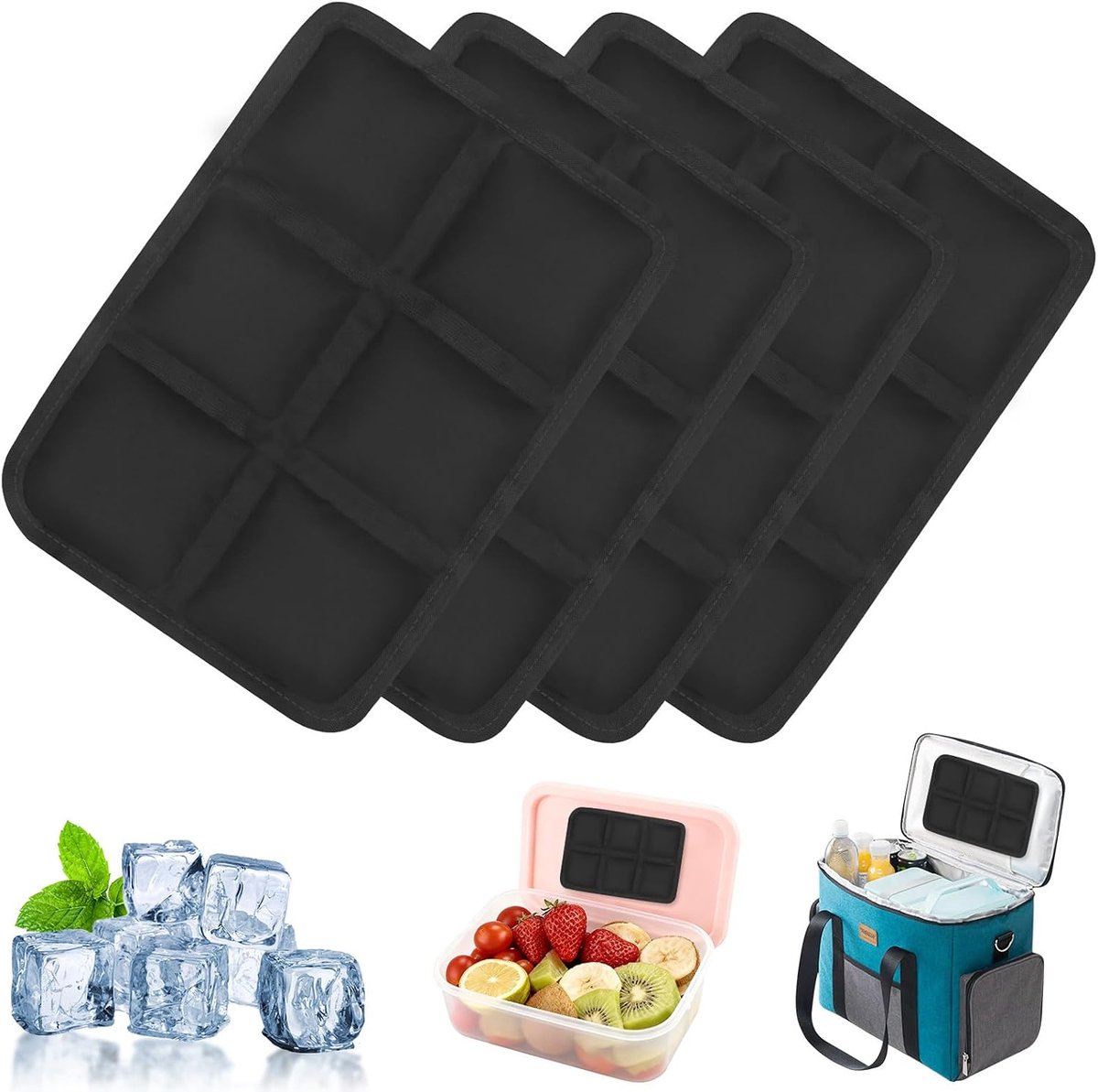 SnelShoppen - 4 Stuks Koelelementen voor Koeltas - Herbruikbare IJs Pakken voor School, Picknick, Reizen - Zwart - Hoge Kwaliteit
