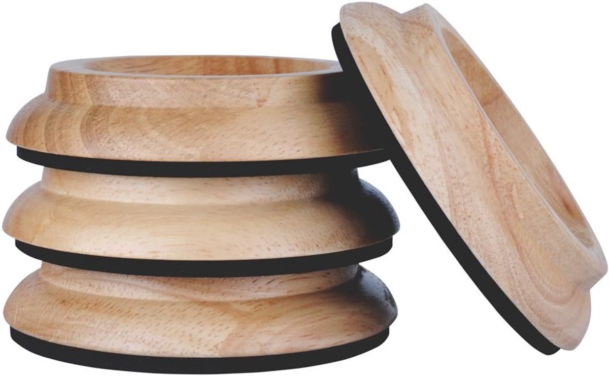 SnelShoppen - Set van 4 houten coasters voor piano wielen - Eikenhout naturel - Bescherming voor vloer en tapijt - Hoogwaardig hardhout