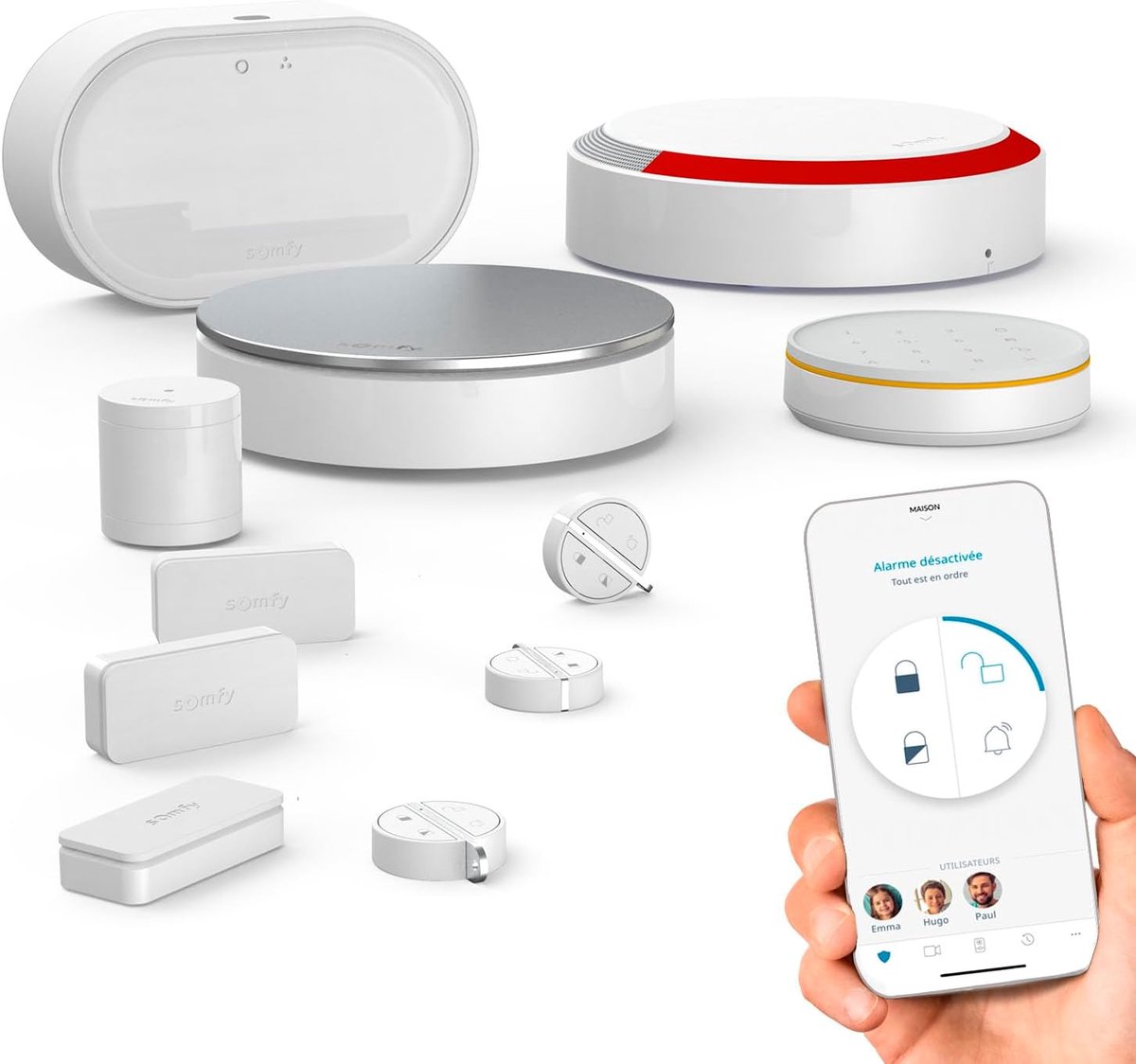 SnelShoppen - Draadloos Thuis Alarm Systeem met Buiten Sirene, Binnen Bewegingsdetector, Opening Detectors, Compatibel met Alexa en Google Assistant,