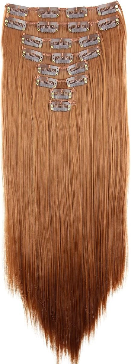 SnelShoppen - CAISHA XXL 50 cm Clip-In Extensions Set van 8 Stuks - Haarextensions met 20 Clips - Gladde Middenbruine Haarstukken - Verwarmingsbestend