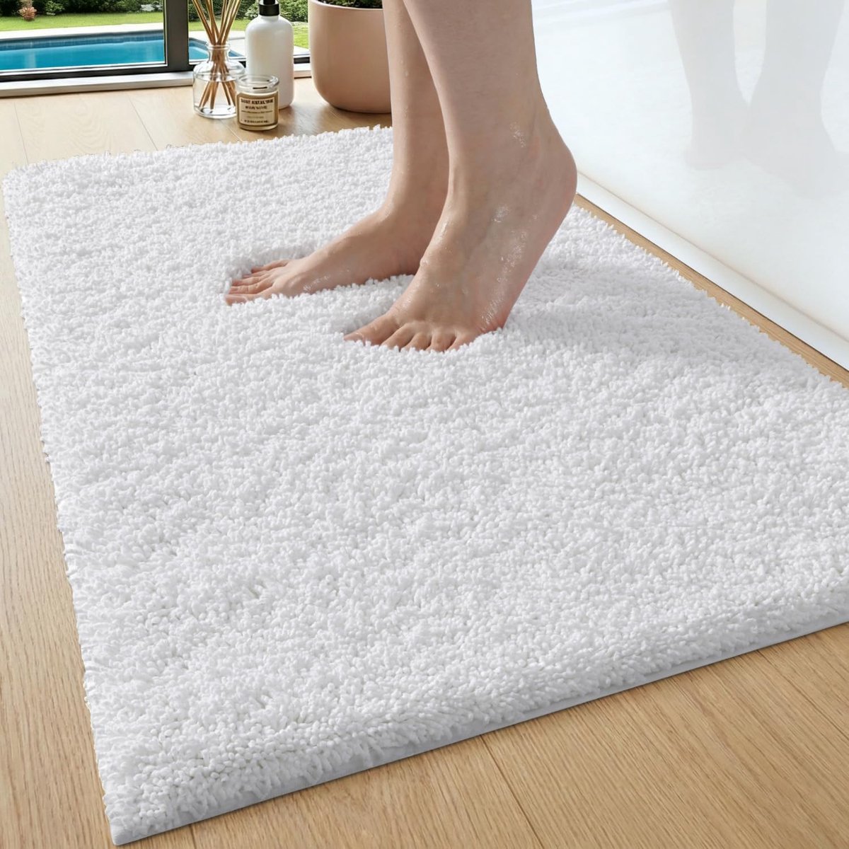 SnelShoppen - Dikke Badmat 50x80cm, Waterabsorberend en Antislip Badmat, Machinewasbaar Badkleed voor Badkamer, Douche, Wit