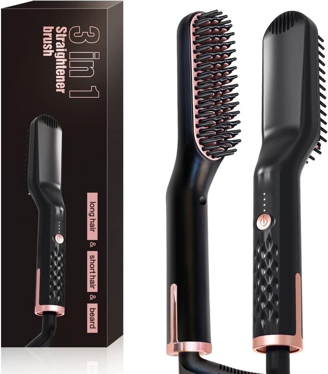 SnelShoppen - Elektrische Baard Steilborstel voor Mannen en Vrouwen, 3-in-1 Haar Styling Tool, Verstelbare Temperatuur 150°C tot 210°C, Voor Thuis en