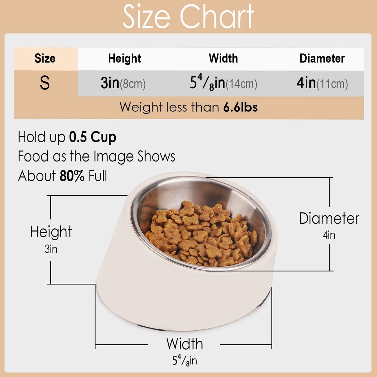SnelShoppen - Messvrije 15° Gehoekte Voerbak voor Honden en Katten, Ergonomische Antislip Voerbak, Gemakkelijk Eten, Wit, 0.5 Cup