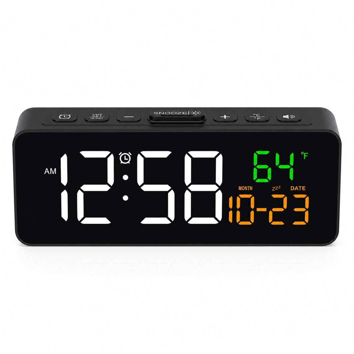 Digitale Wekker - Kleine Wekker voor Slaapkamer - LED Klok met Temperatuur en Datum - 4 Helderheidsniveaus - Snooze Functie - Zwart