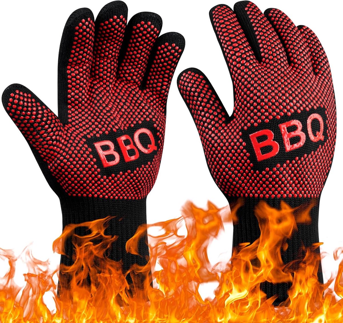 SnelShoppen - Grill Handschoenen - Hittebestendig en Vuurvast - Ovenhandschoenen tot 800°C - Perfect voor Grillen, Koken, Solderen - Rood - Duurzaam e