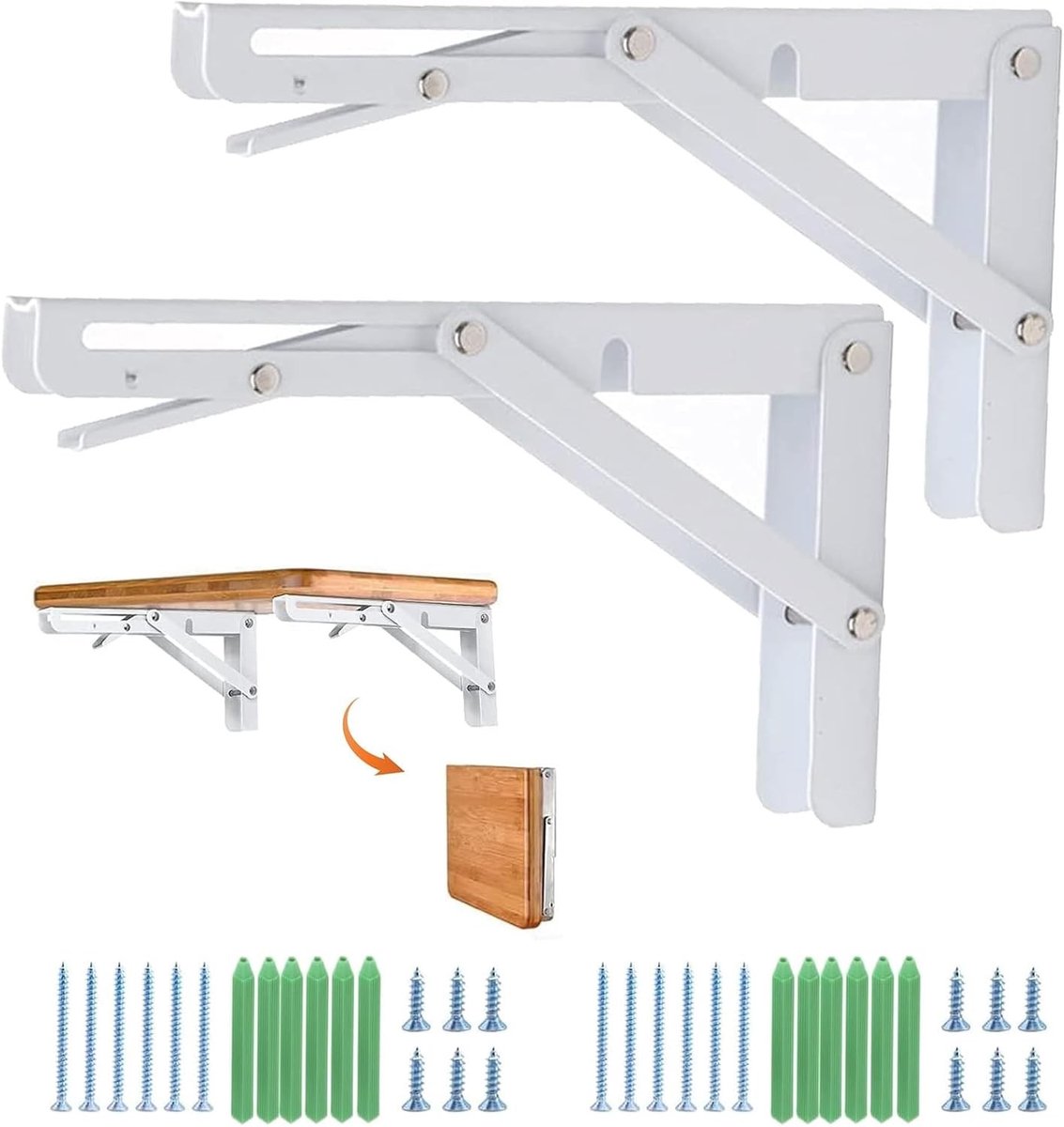 Vouwconsole 300 mm, Set van 2, Voorziet in zware belasting, Ideaal voor opbergplanken, Vouwtafels en wandbevestigingen, Draagcapaciteit tot 50 kg voor thuis, keuken en kantoor