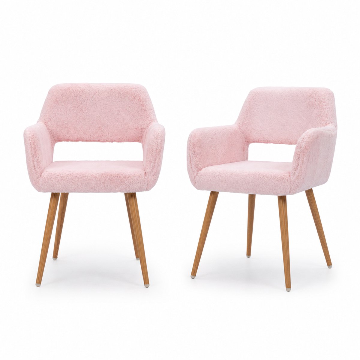 Luxe Eetkamerstoel - Set Van 2 met Teddy Stof en Open Rug - Roze