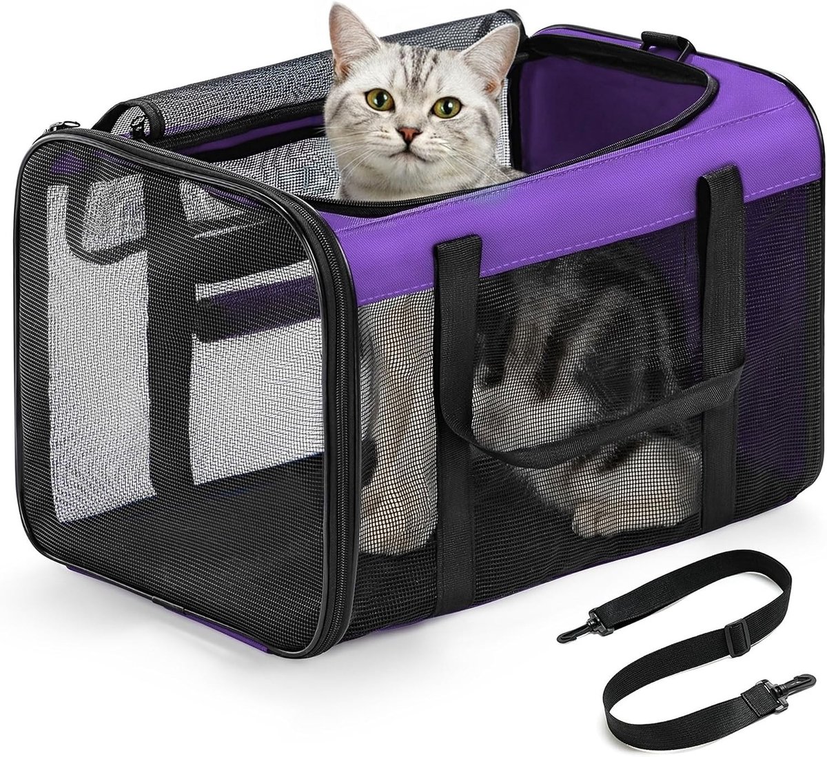 Zachte Katten Transporttas met 4-zijdig Net, Geschikt voor Vliegtuig, Opvouwbare Dierenbox voor Kleine en Middelgrote Katten en Honden tot 6 kg