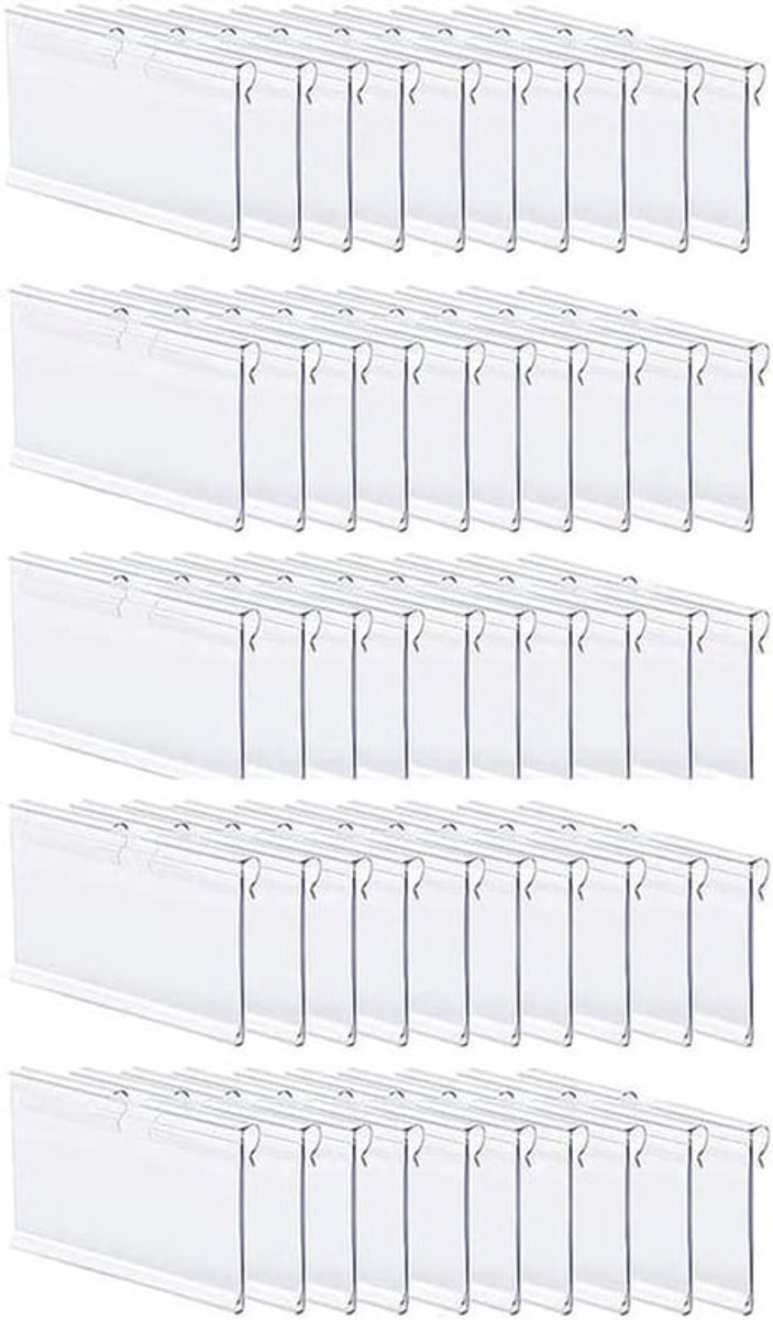 Labelhouders - Plastic - 50 stuks - Transparant - Prijskaarthouder - Supermarkt - Kantoor - Thuis - Geschikt voor diverse formaten - Labelkaarthouder 50 stuks 90x42mm transparant plastic voor prijskaarten, labels en kaarten