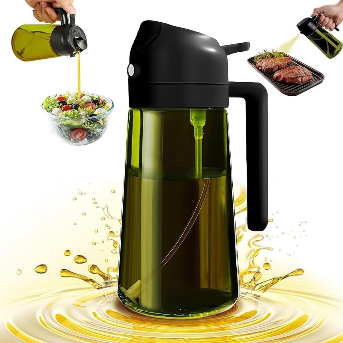 Olijfoliesprayer - Transparant - 470 ml - Glas en BPA-vrij PP - Voor Gezond Koken in de Keuken