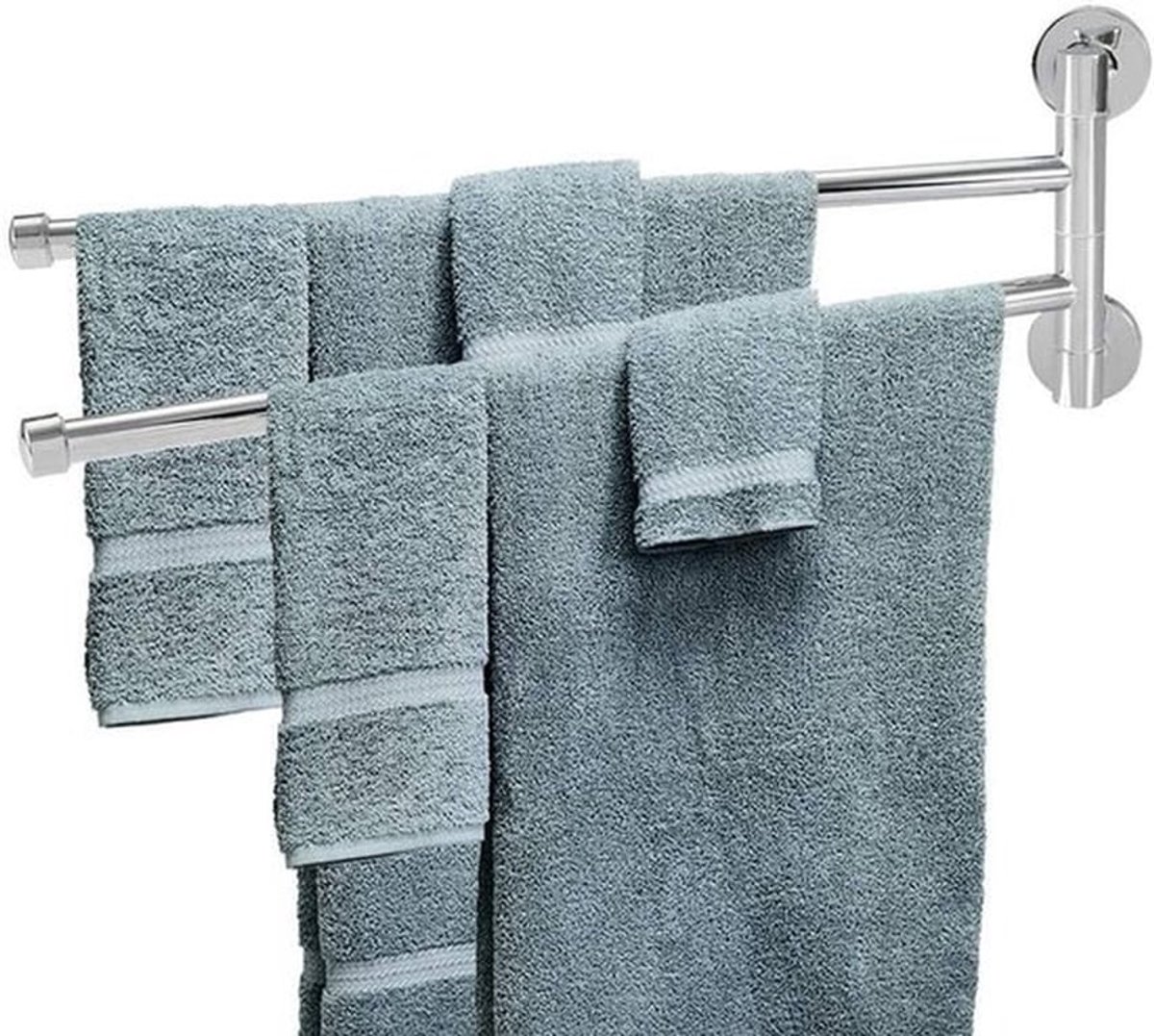 Handdoekhouder - Roestvrij Staal - Draaibaar - Wandmontage - Badkameraccessoires - Ruimtebesparend - Geschikt voor 2 Armen - Wand - Handdoekstang