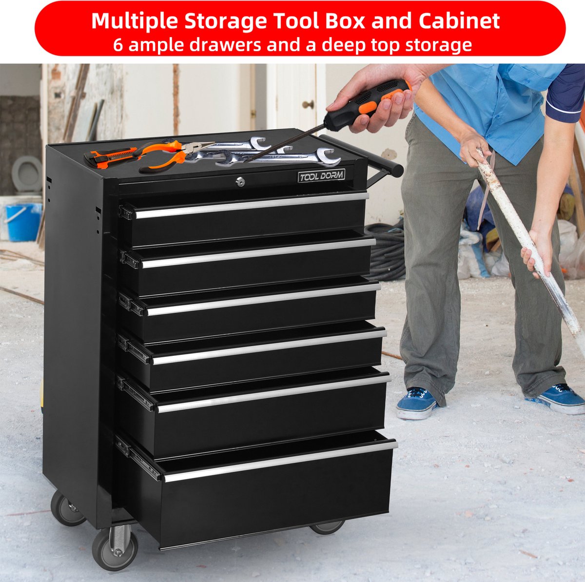 Gereedschapskar Met Wielen 61,7 X 33,0 X 92,9 Cm Metaal Zwart Met 6 Lades Voor Garage Werkplaats En Reparatie