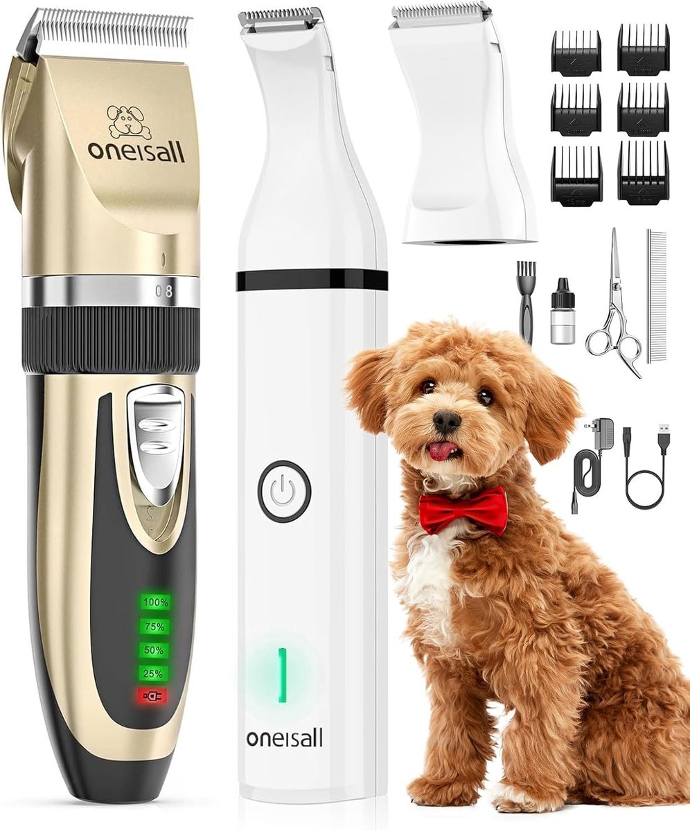 Hondentondeuse voor dikke vacht - Goud & Wit - Draadloze 3-in-1 Groomingset - Voor Kleine tot Middelgrote Honden