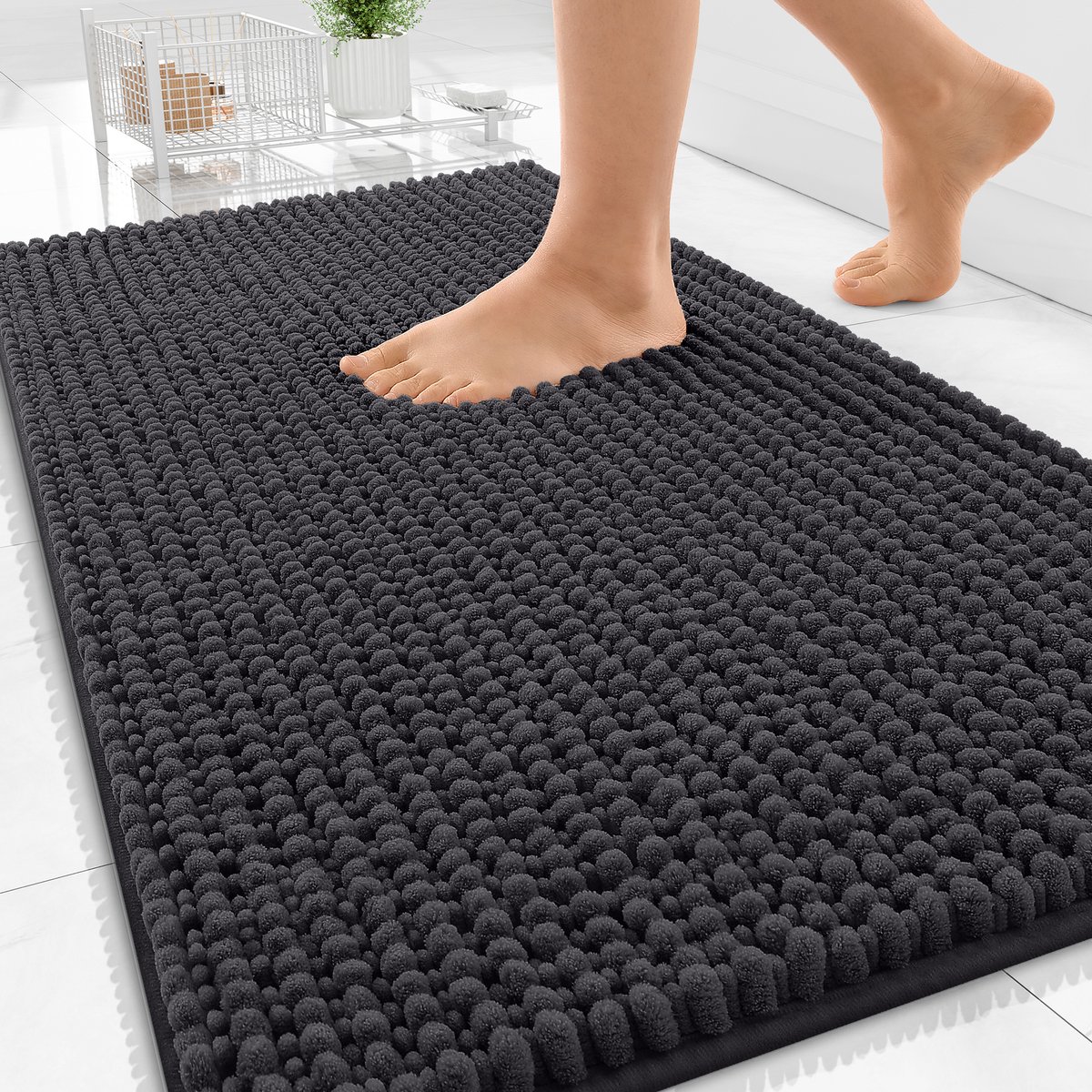 Olanly Badmat Antislip – Chenille Douchemat – Badmat Badkamer – Super Absorberend Deuropmat – Diepgrijs – 51X76cm