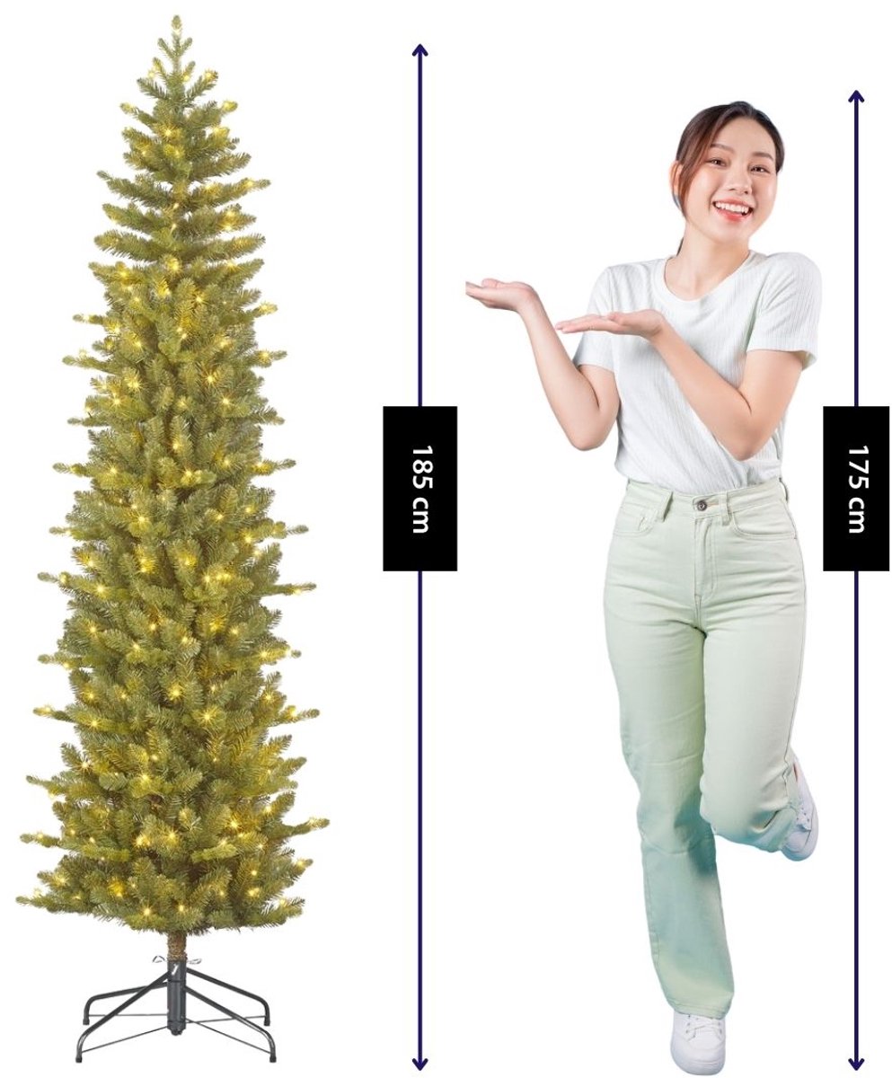 Black Box Trees Harma Smalle Kunstkerstboom - Kerstboom met Verlichting met Timer- en Dimfunctie - Kerstversiering met Warm Witte LED's voor Binnen - H185 x Ø63 cm - Groen – foto 4