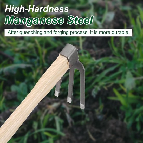 Kleine tuinschoffel- handschoffel- botanische schoffel- eenhandige tuinschoffel- tuinschoffel met houten handvat- tuingereedschap met houten handvat en drie klauwen. — afbeelding 4