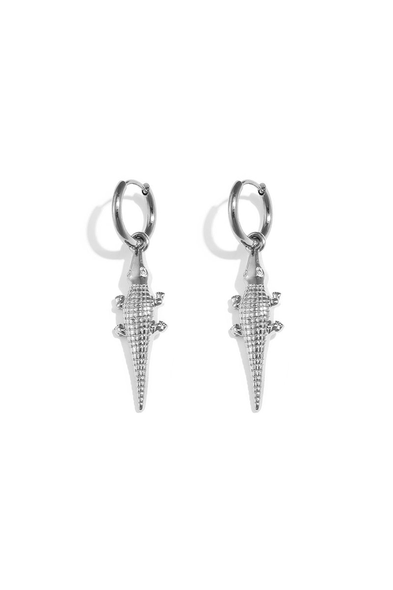 Lola - Krokodil Oorbellen - Stainless Steel - - Zilver