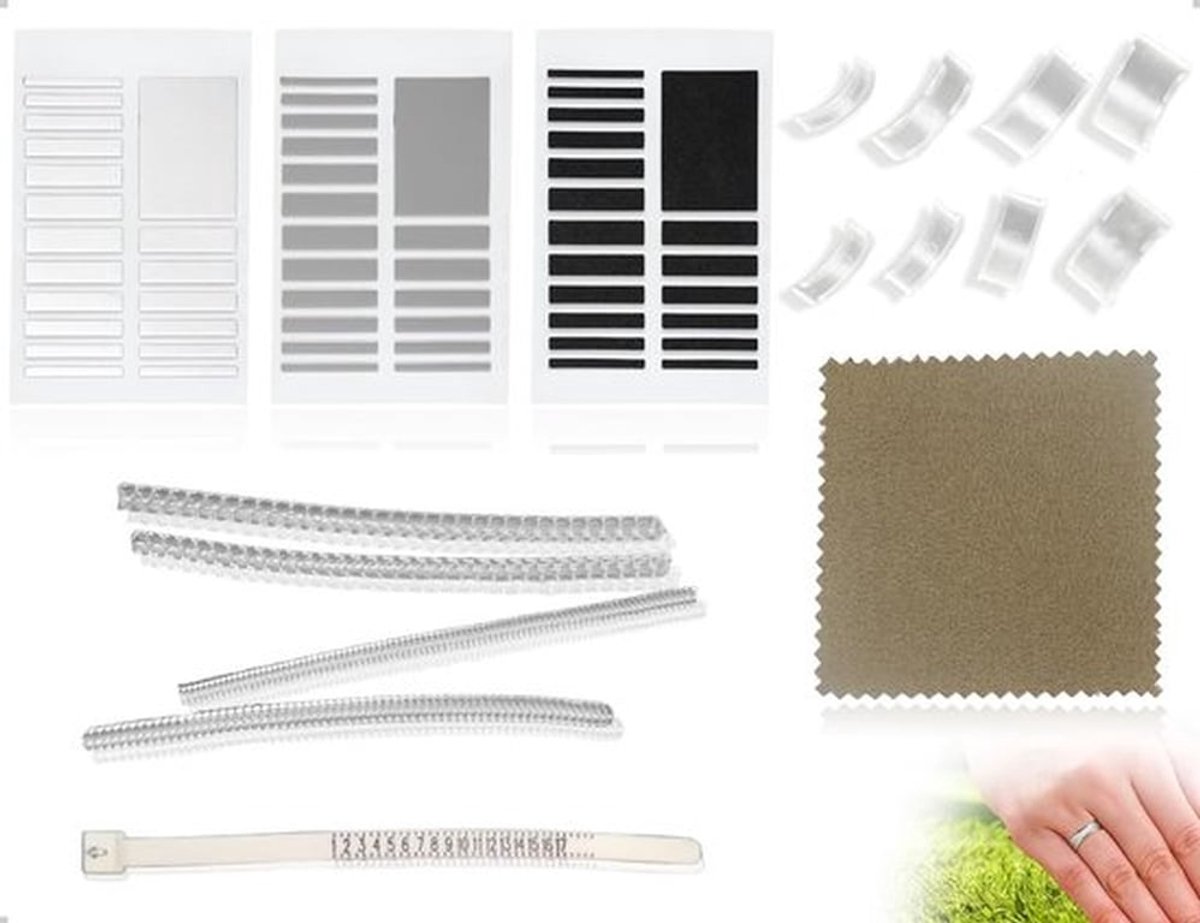 Ringverkleiner Onzichtbaar - 8 Transparante Ringverkleiners - 4 Spiraalringmaatverstellers - 3 Ringafstandhouders - Meetgereedschap - Duurzaam Materiaal - Ringmaatversteller