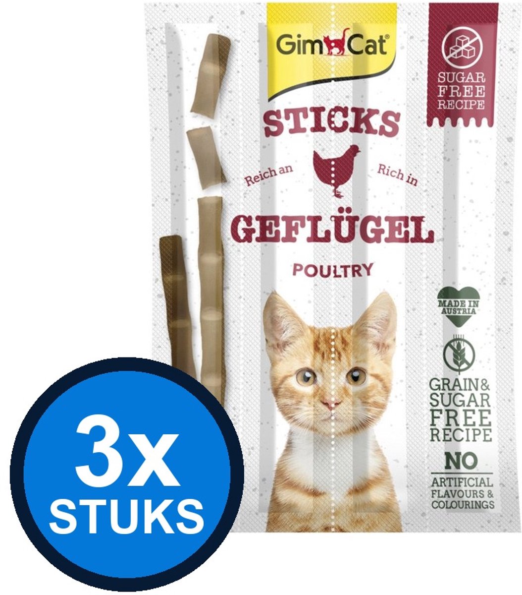 3x GimCat Sticks Gevogelte - Kattensnack - 4 stuks