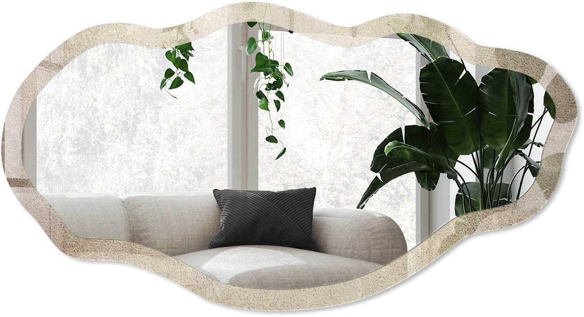Wallfluent Warme Achtergrond Spiegel - Beige Elegante Rechthoekige Wandspiegel - Organische Spiegel - Woonkamer - Minimalistisch - 45x90 cm - Totale afmeting 52x97 cm