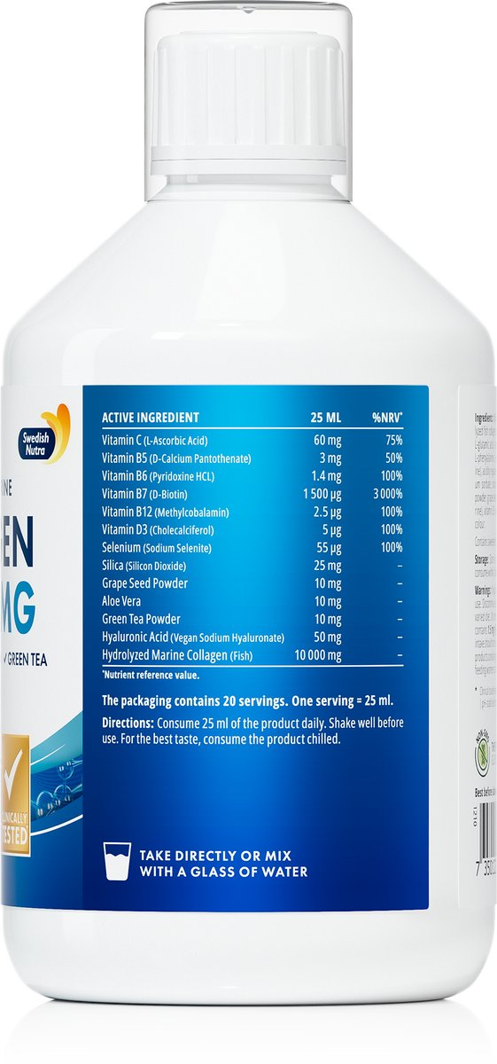 Bol.com Swedish Nutra Liquid Vloeibare Collageen 10000 Marine - 500ml - Hyaluronzuur & Vitamine C - Anti-Rimpel Formule - Jeugdi... aanbieding