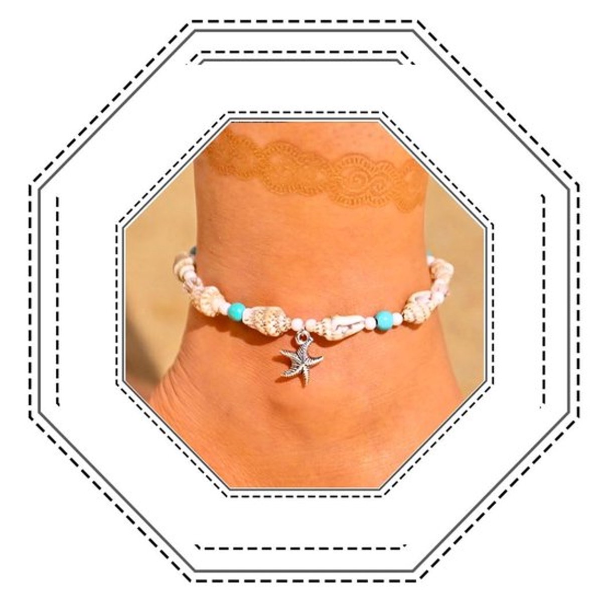 Boho zeester enkelketting - turkoois - Elegante voet sieraden - Minimalistisch - Voor vrouwen en meisjes - Perfect voor strand en zomer