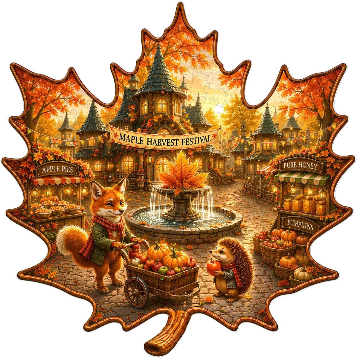 Solidchoice - Houten Puzzel Herfstdorp met 170 Stukjes voor Volwassenen
