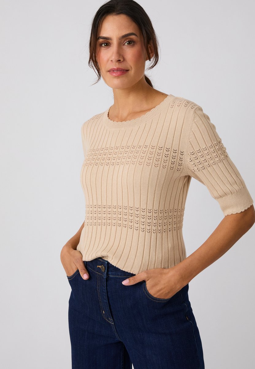 Damart - Gebreide trui met opengewerkte ribbels - Dames - Beige - XS