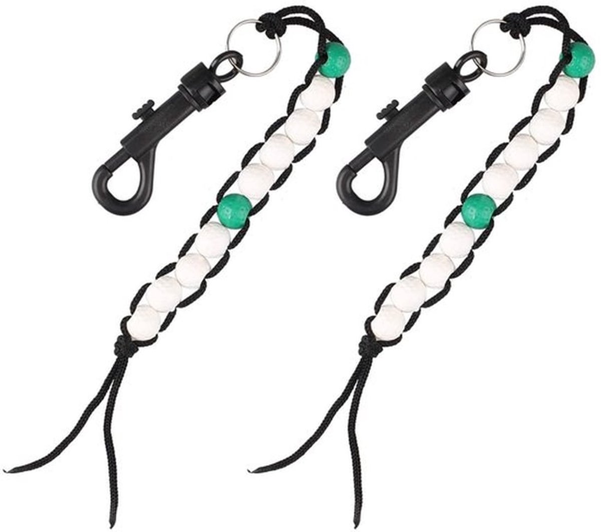 Scorecounter met Clip - 2 Stuks - Duurzaam - Nylon/TPE - Golfaccessoire - 30 cm Lengte - Witte/Groene Kralen - Golf Scorekeeper