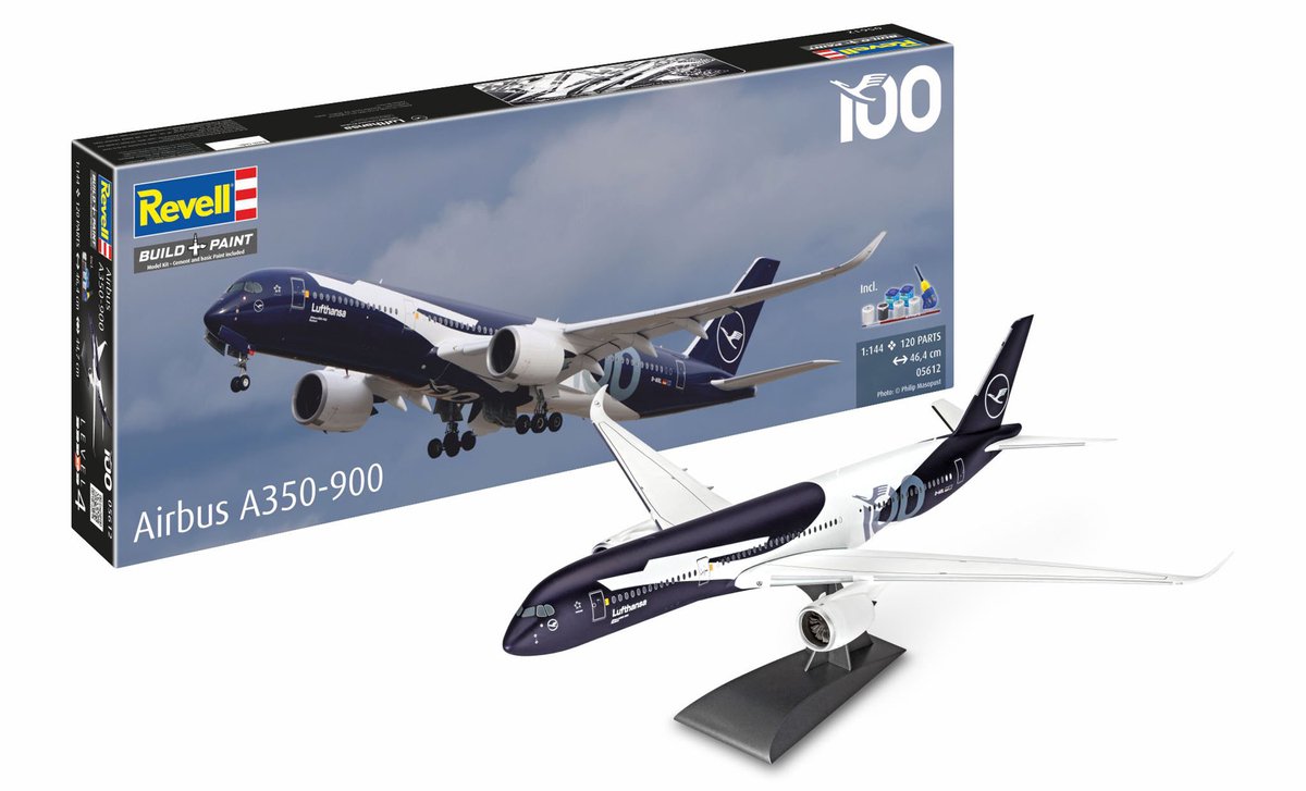 Revell Modelbouwpakket Vliegtuigen - 05612 Airbus A350-900 - Lufthansa 100 Jaar - Duits Passagiersvliegtuig - Geschenkset Plastic - 1:144 - Modelbouw
