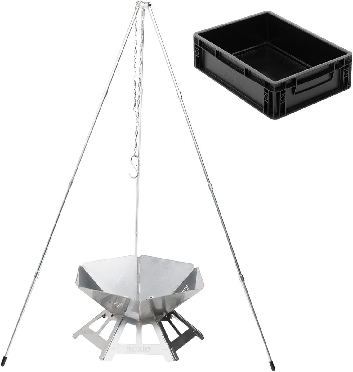 Vuurstarter - Roestvrijstalen vuurschaal met grillrooster en driepoot - Fire Bundle - Compacte outdoor en camping grillset voor tuin en kampvuur