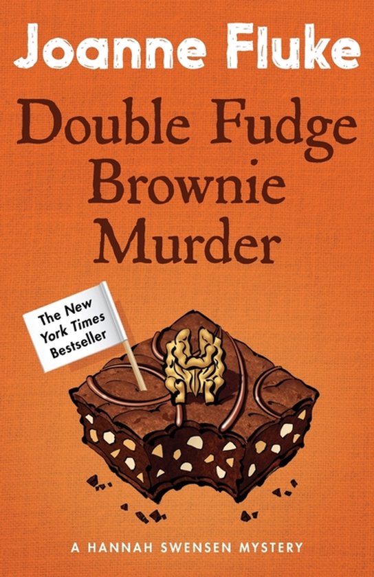 Couverture du livre "Double Fudge Brownie Murder" par Joanne Fluke, illustrant un brownie et portant la mention "The New York Times Bestseller".