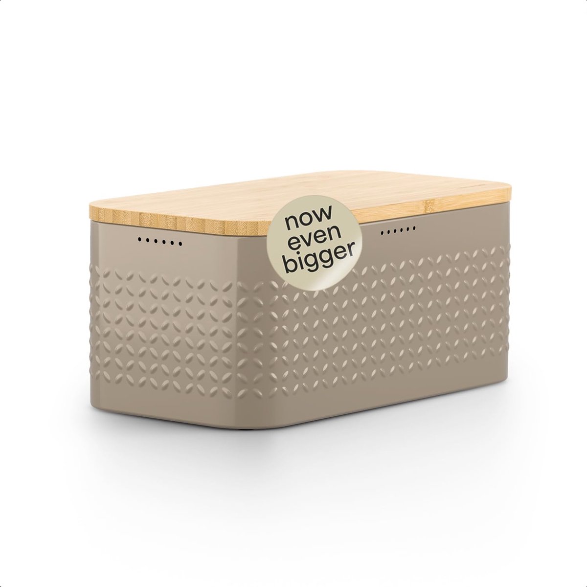 Famanu – Metalen broodtrommel voor langdurige versheid, met antislipnoppen en bamboe deksel als snijplank, 34,5 x 18,5 x 15,8 cm, taupe bruin