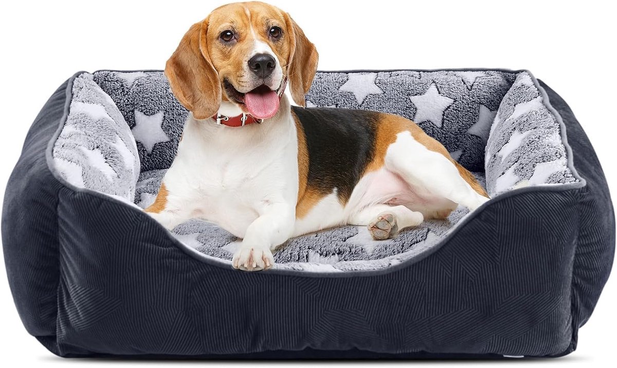 Famanu – Hondenbed voor middelgrote honden, wasbare hondenmand met antislip, wollig hondenmatras met verhoogde randen, ideaal voor honden en katten